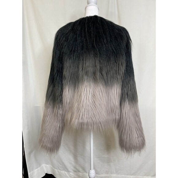 STUNNING Women XL Ombre Faux Fur Coat in Smoked Wool Black Grey Pockets Mob Wife - Picture 4 of 13